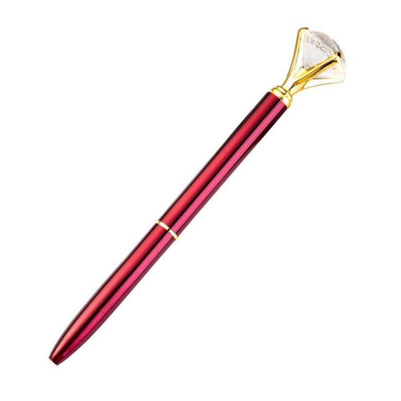RUTICH Hollow Round Pen Holder Signing Pen Set with Big Diamond Crystal Pen for Wedding Bridal Opening Ceremony Graduation Office, Golden Holder with Burgundy Pen(Black Ink) - Image 3